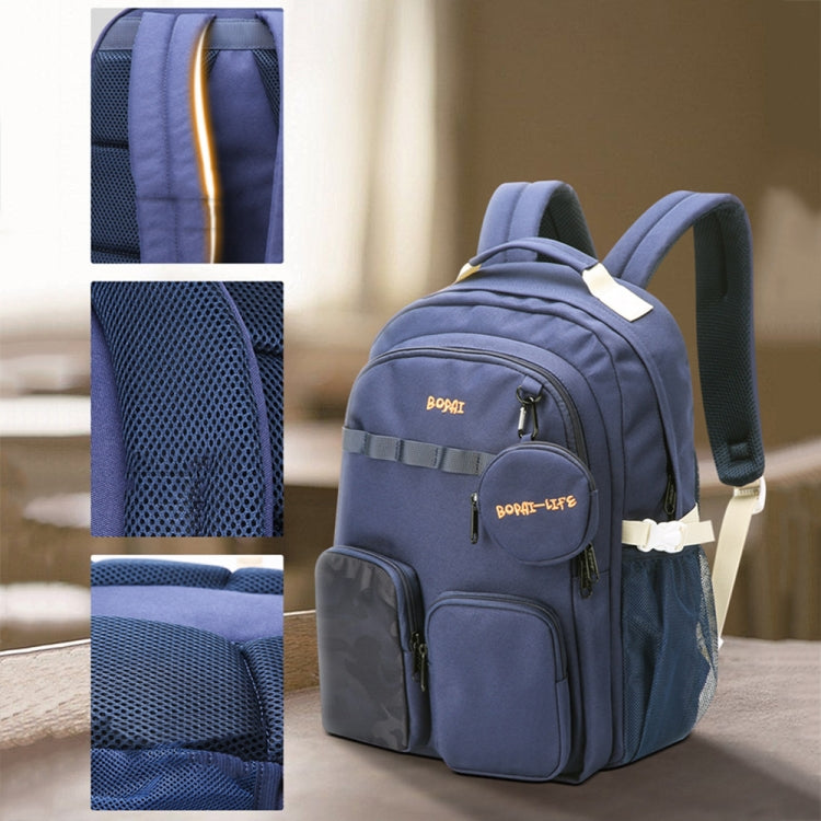 Bopai 68-01729 Large Capacity Canvas Lightweight and Breathable Student Schoolbag(Deep Blue 2) - Double-shoulder Bags by Bopai | Online Shopping UK | buy2fix