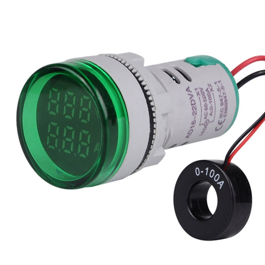 SINOTIMER ST16VA Round 22mm LED Digital Display AC Voltage Current Indicator AC 60-500V 0-100A(04 Green) - Current & Voltage Tester by SINOTIMER | Online Shopping UK | buy2fix