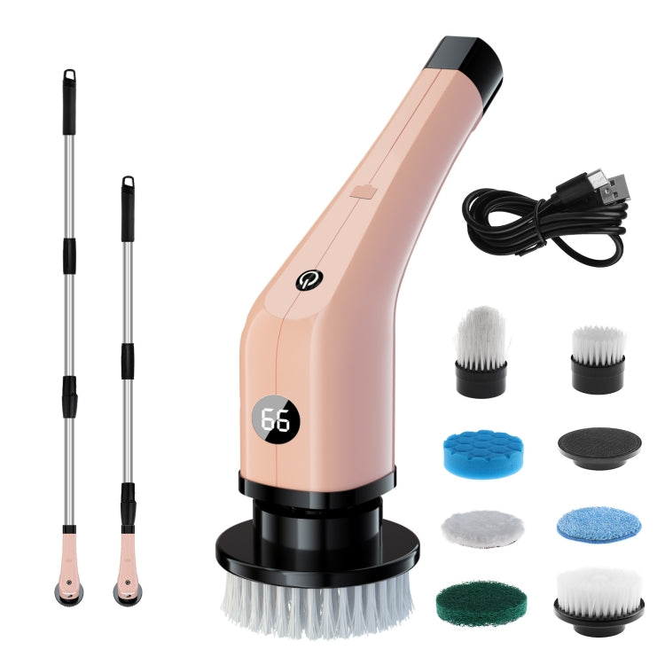 Cordless Electric Spin Scrubber Extension Handle with 7 Replacement Heads(Rose Gold) - Handheld Cleaner & Mops by buy2fix | Online Shopping UK | buy2fix