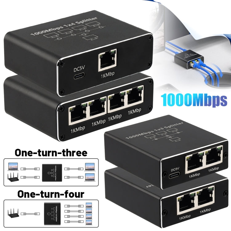 1 To 4 Gigabit Network Splitter Network Sharer RJ45 Network Cable Splitter - Network Hubs by buy2fix | Online Shopping UK | buy2fix