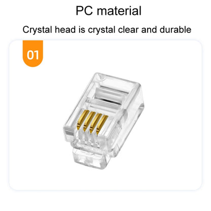 1000pcs /Pack 2-Pronged Gold-Plated 4P4C Telephone Crystal Heads 4 Core Handset RJ9 Cable Connector - Lan Cable and Tools by buy2fix | Online Shopping UK | buy2fix