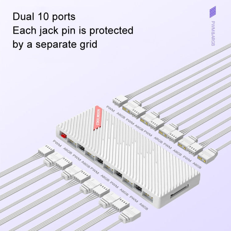 COOLMOON AM10 ARGB+PWM Dual 10 Ports Temperature Control Splitter Case Fan 5V 3Pin HUB(White) - Connector by COOLMOON | Online Shopping UK | buy2fix