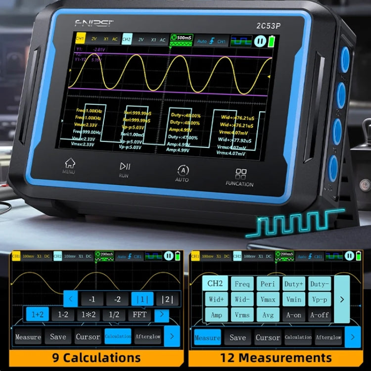 FNIRSI 2C53P Dual Channel Flat Panel Digital Oscilloscope Multimeter Signal Generator 3 In 1(Black) - Digital Multimeter by FNIRSI | Online Shopping UK | buy2fix