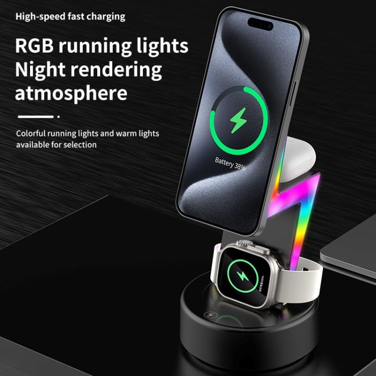 For Apple Series 3 In 1 RGB Light Magsafe Magnetic Mobile Phone Holder Wireless Charger(White) - Wireless Charger by buy2fix | Online Shopping UK | buy2fix