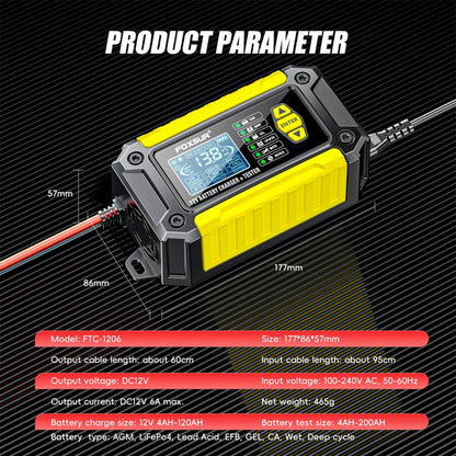 FOXSUR Cars Motorcycles 12V Lithium Cattery Charger With Battery Detection(UK Plug) - Battery Charger by FOXSUR | Online Shopping UK | buy2fix