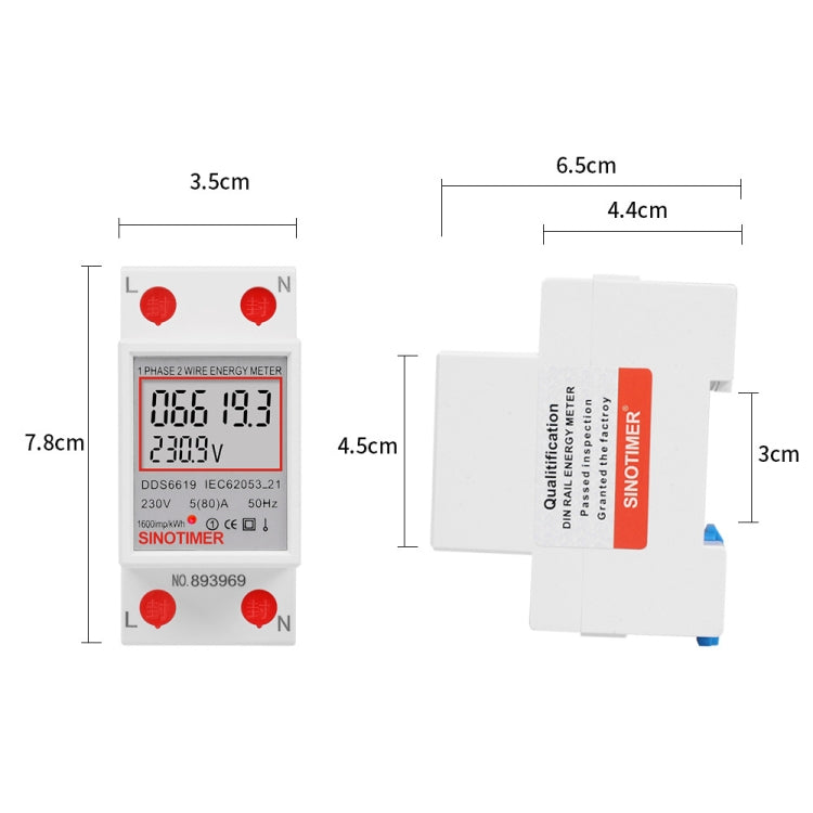 SINOTIMER  DDS6619 80A 230V Din Rail Single Phase Energy Meter Voltage Current Power Meter Without Backlight - Other Tester Tool by SINOTIMER | Online Shopping UK | buy2fix