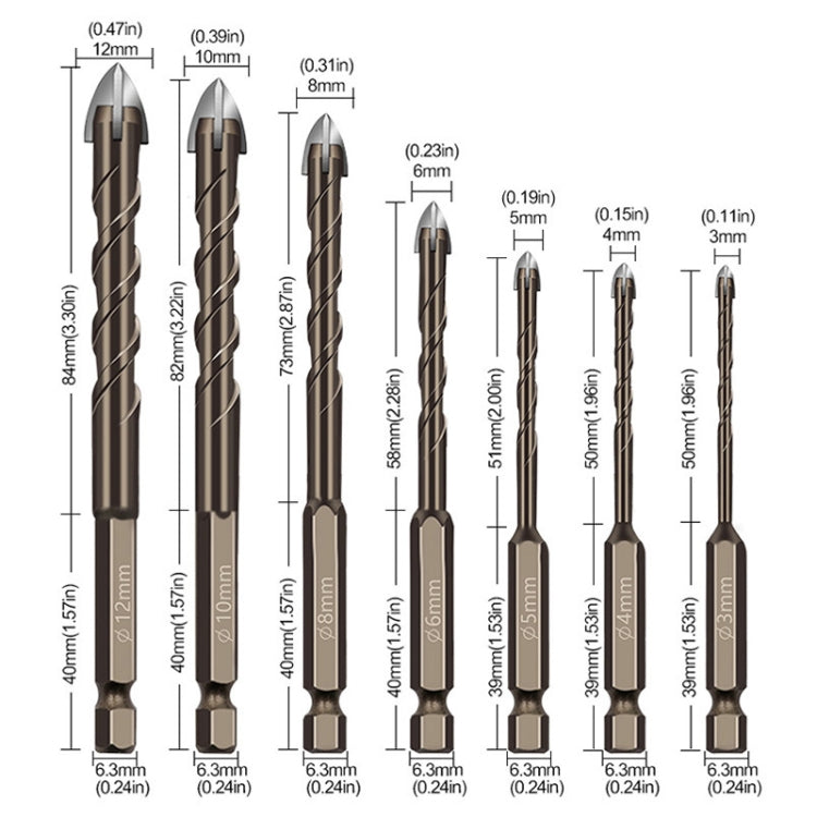 5mm Hexagonal Shank Spiral Flute Cross Alloy Drill Bits Glass Tile Four Edge Drivers - Drill & Drill Bits by buy2fix | Online Shopping UK | buy2fix