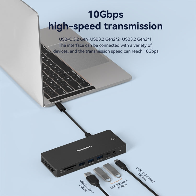 Blueendless 12-In-1 HD Multifunctional Docking Station 10Gbps Splitter With Switch(Dual 8K HDMI+DP) - USB HUB by Blueendless | Online Shopping UK | buy2fix