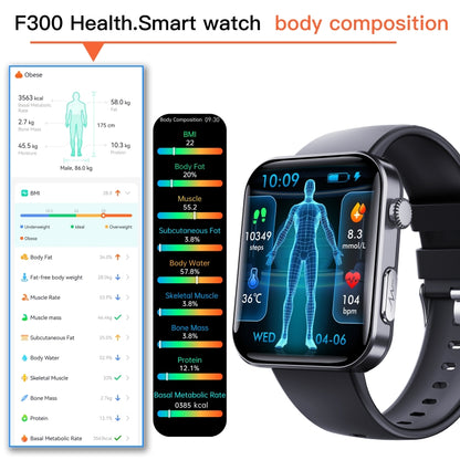 F300  2.1-Inch Screen Smart Watch Supports Bluetooth Calls/ECG/Blood Composition Analysis/50+ Sports Modes, Color: Black Brown Leather - Smart Watches by buy2fix | Online Shopping UK | buy2fix