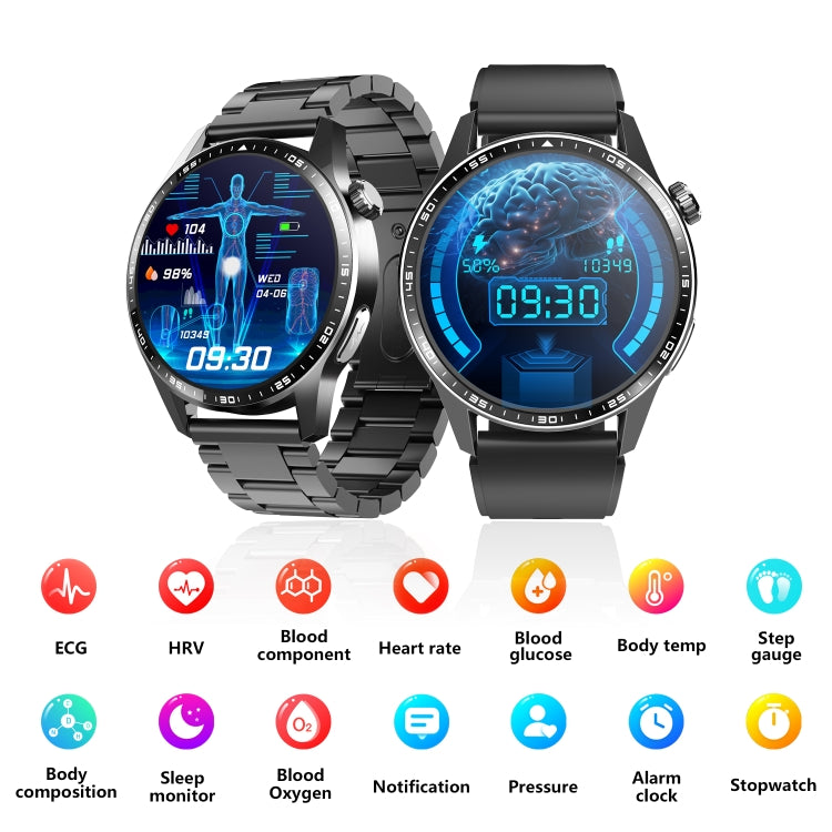 F400  1.55 Inch Screen Smart Watch Support ECG/ Blood Oxygen / Blood Sugar / 150+ Sports Mode, Color: Black Leather - Smart Watches by buy2fix | Online Shopping UK | buy2fix