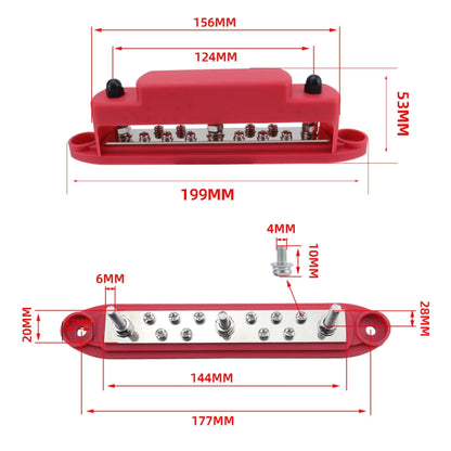 M6 3-post 10-way RV Yacht Short-circuit Proof Base DC Busbar, Color: Red+Black 1pair - Fuse by buy2fix | Online Shopping UK | buy2fix