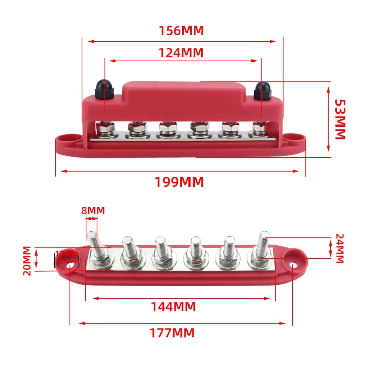 M8 Nylon Base RV Yacht Waterproof Dustproof Cover 6-post Bus Bar, Color: Red With Terminal Heat Shrink Tube - Fuse by buy2fix | Online Shopping UK | buy2fix