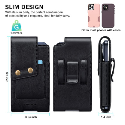 NUOKU  5.5-6.5 Inch Belt Phone Case Bag Leather Vertical Carrying Phone Pouches(Black) -  by NUOKU | Online Shopping UK | buy2fix