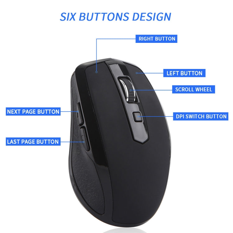 6-Keys Type-C/USB-C Laptop Office Game Silent Wireless Mouse(Black) - Wireless Mice by buy2fix | Online Shopping UK | buy2fix