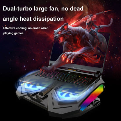 YL-017 2-Fans RGB Lighting Effect Silent Adjustable Speed Laptop Cooling Stand(Black) - Cooling Pads by buy2fix | Online Shopping UK | buy2fix