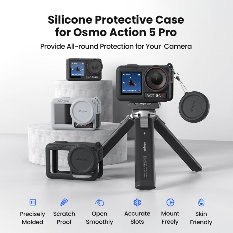 For DJI Osmo Action 5 Pro aMagisn Silicone Protective Case with Lanyard and Lens Cap(Light Gray) - Case & Bags by aMagisn | Online Shopping UK | buy2fix