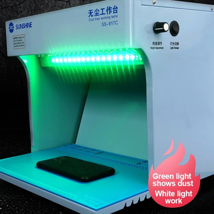 SUNSHINE SS-917C Mobile Phone Screen Repair Dust-free Workbench Green White Light Dual Lamps Dust Display Lamp Operator Bench US Plug - Repair Platform by SUNSHINE | Online Shopping UK | buy2fix