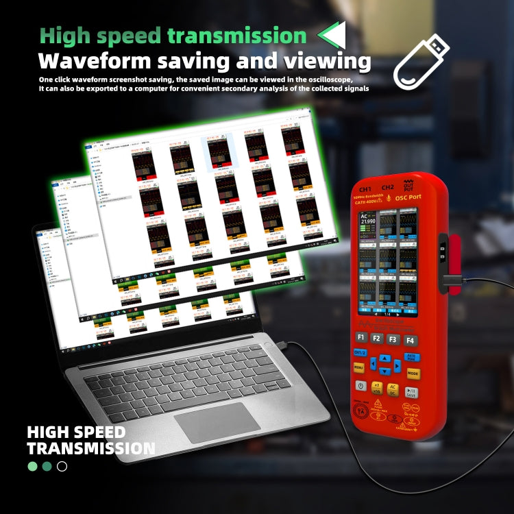 BSIDE O9 Digital Handheld Dual Channel 50MHz Oscilloscope Signal Source Multimeter, Spec: With Dual Oscilloscope Probe (Red) - Digital Multimeter by BSIDE | Online Shopping UK | buy2fix