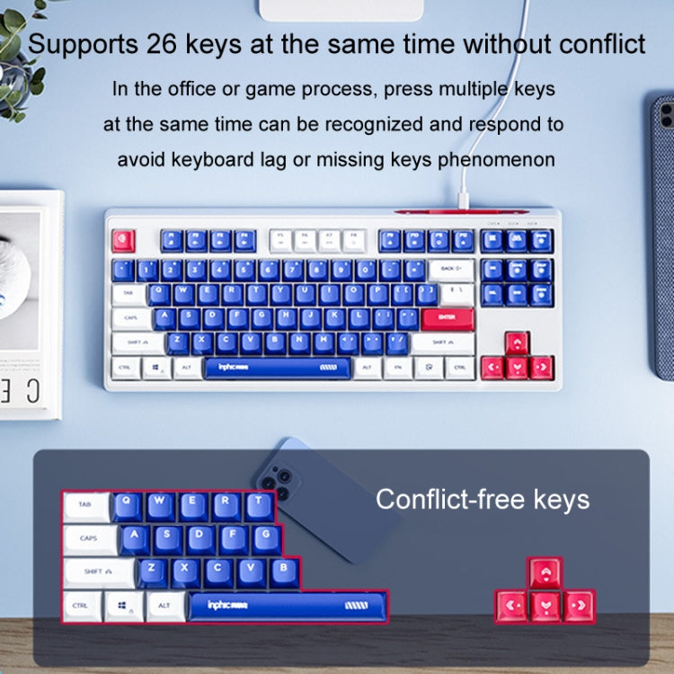 Inphic K902 Wired Keyboard 87 Keys Mute Light-up Mecha Office Home Gaming Computer Keyboard(White Blue) - Wired Keyboard by Inphic | Online Shopping UK | buy2fix