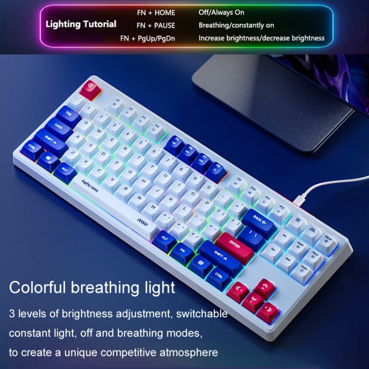 Inphic K902 Wired Keyboard 87 Keys Mute Light-up Mecha Office Home Gaming Computer Keyboard(White Blue) - Wired Keyboard by Inphic | Online Shopping UK | buy2fix