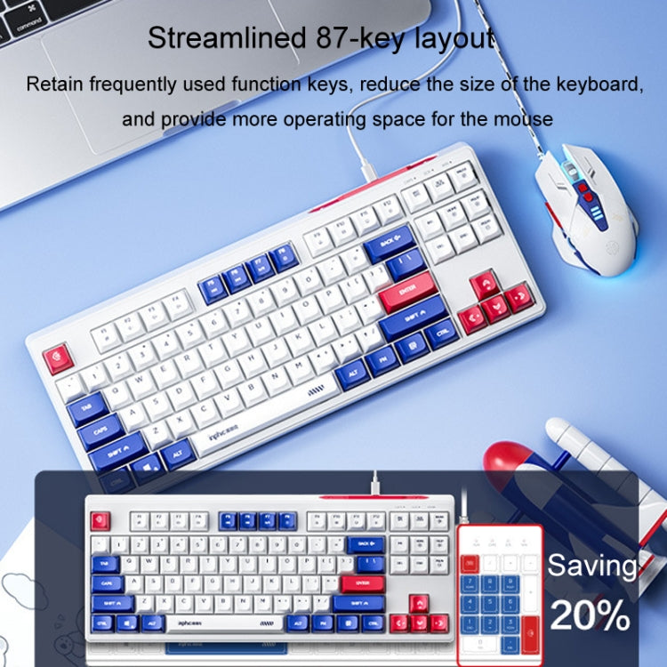 Inphic K902 Wired Keyboard 87 Keys Mute Light-up Mecha Office Home Gaming Computer Keyboard(White Blue) - Wired Keyboard by Inphic | Online Shopping UK | buy2fix