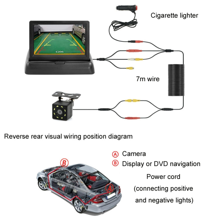 4.3 Inch Display Night Vision Waterproof Reversing Camera +7 Meter Extension Cable, Color: Detachable Screen + Butterfly Camera - Rear View Cameras by buy2fix | Online Shopping UK | buy2fix