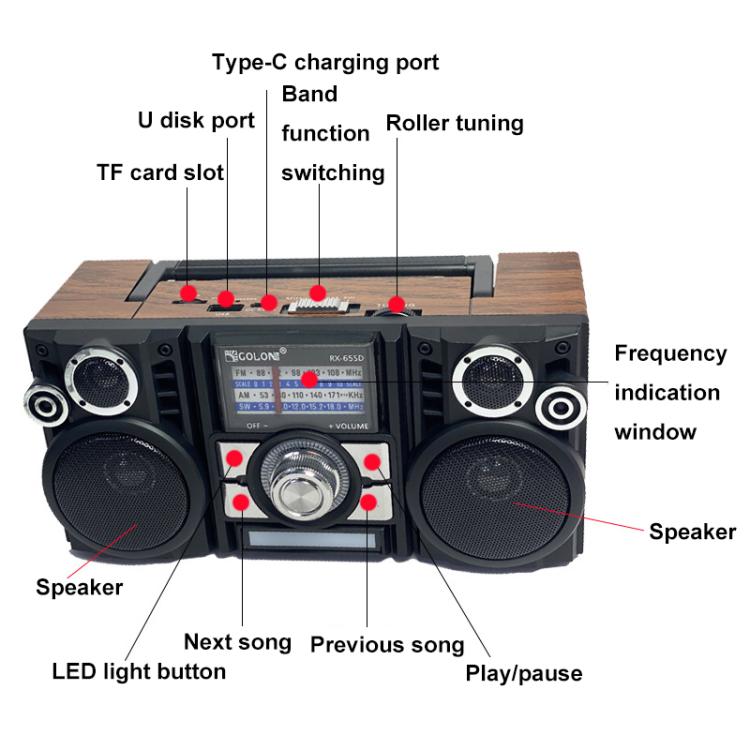 COLON RX-65SD Solar Charging Stereo FM Radio Wireless Bluetooth Speaker(Random Color Delivery) - Radio Player by COLON | Online Shopping UK | buy2fix