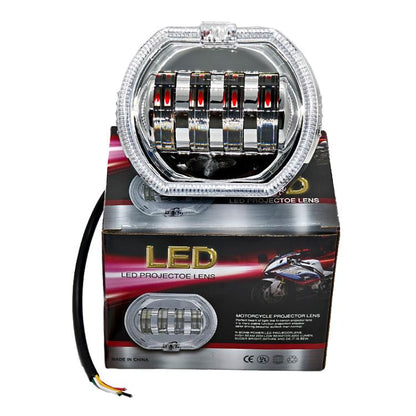 Motorcycle Electric Vehicle General Modification LED Headlight 4 Beads Double Lens Lamps, Style: Red Aperture+Red Devil Eye - Headlights by buy2fix | Online Shopping UK | buy2fix