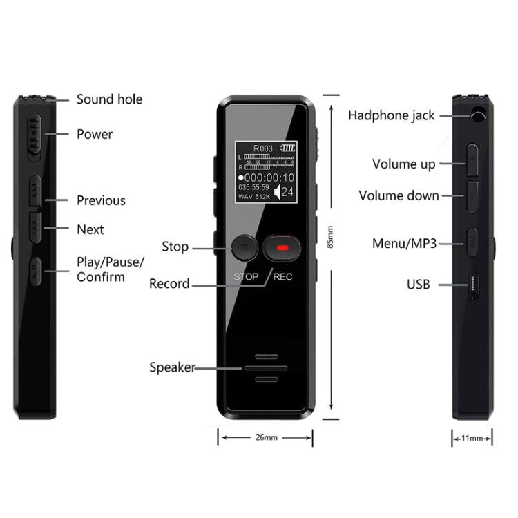 64GB 0.9-inch LCD Screen Interview Mini HD Recorder USB Charging MP3 Player - Recording Pen by buy2fix | Online Shopping UK | buy2fix