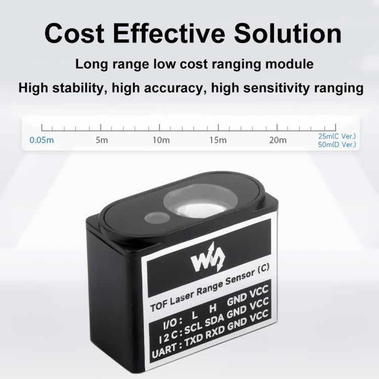 Waveshare TOF Time of Flight Laser Range Sensor, UART / I2C / IO Communication, Range: 50m - Modules Expansions Accessories by Waveshare | Online Shopping UK | buy2fix