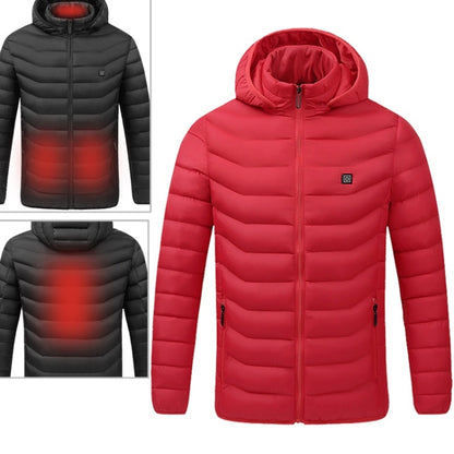 USB Heated Smart Constant Temperature Hooded Warm Coat for Men and Women (Color:Red Size:XXXXL) - Down Jackets by buy2fix | Online Shopping UK | buy2fix