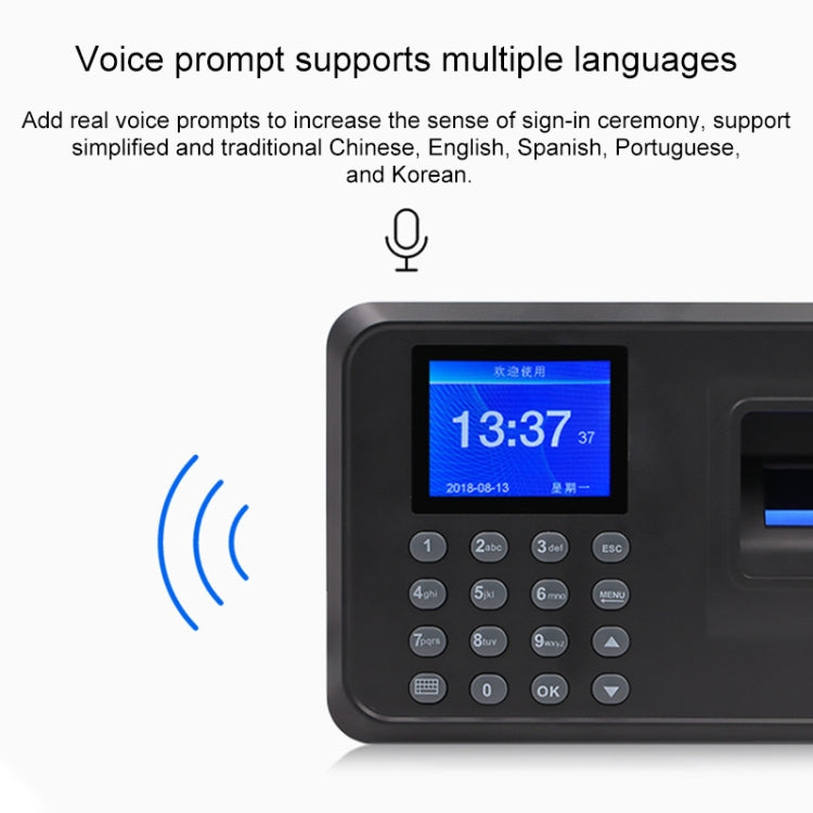 F01 Fingerprint Time Attendance Machine with 2.4 inch TFT Screen, US Plug - Security by buy2fix | Online Shopping UK | buy2fix