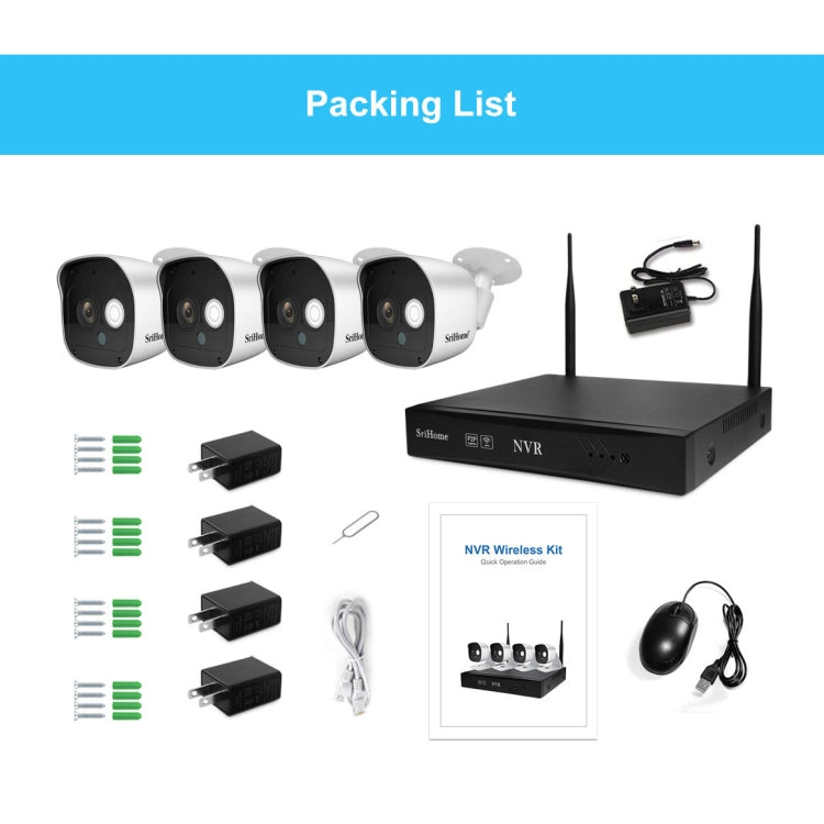 SriHome NVS002 1080P 4-Channel NVR Kit Wireless Security Camera System, Support Humanoid Detection / Motion Detection / Night Vision, EU Plug - Security by SriHome | Online Shopping UK | buy2fix