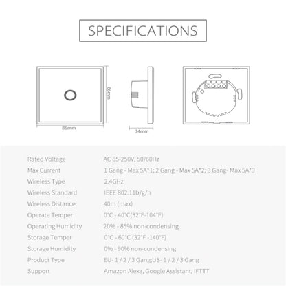 NEO NAS-SC01W Wireless WiFi EU Smart Light Control Switch 1Gang - Consumer Electronics by NEO | Online Shopping UK | buy2fix