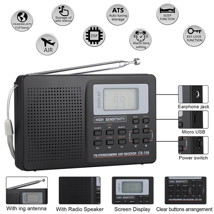 CS-106 9KHZ Multifunctional Full Band Digital Demodulation Stereo Radio Receiver - Consumer Electronics by buy2fix | Online Shopping UK | buy2fix