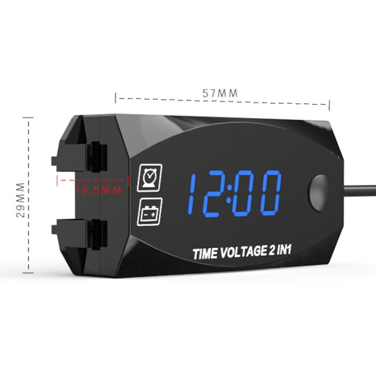 Motorcycle Multi-functional 2 in 1 Digital Display Voltmeter + Electronic Clock, 6-30V IP67 (Blue Light) - In Car by buy2fix | Online Shopping UK | buy2fix