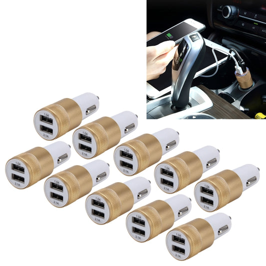 10 PCS Car Auto 5V Dual USB 2.1A/1A Cigarette Lighter Adapter for Most Phones(Gold) - Car Charger by buy2fix | Online Shopping UK | buy2fix