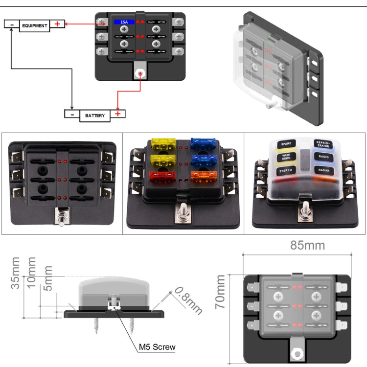 1 in 6 Out Fuse Box PC Terminal Block Fuse Holder Kits with LED Warning Indicator for Auto Car Truck Boat - In Car by buy2fix | Online Shopping UK | buy2fix