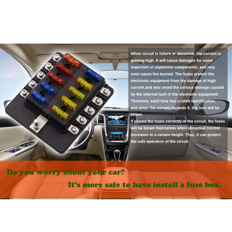 1 in 10 Out Fuse Box Screw Terminal Section Fuse Holder Kits with LED Warning Indicator for Auto Car Truck Boat - In Car by buy2fix | Online Shopping UK | buy2fix