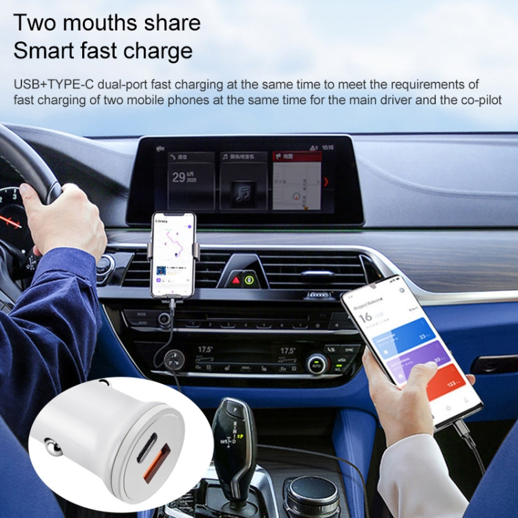 PD 20W USB-C / Type-C + QC 3.0 USB Interface Fast Charging Car Charger (White) - Car Charger by buy2fix | Online Shopping UK | buy2fix