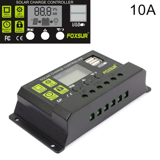 FOXSUR 10A Solar Charge Controller 12V / 24V Automatic Identification Controller - In Car by FOXSUR | Online Shopping UK | buy2fix