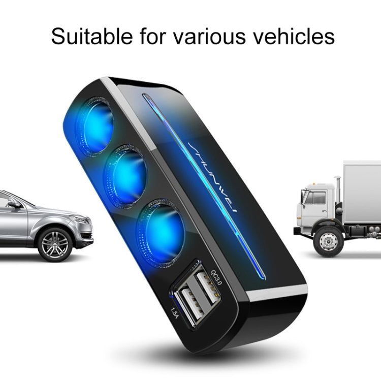 SHUNWEI SD-1939D 120W QC3.0 Car 3 in 1 Dual USB Charger Cigarette Lighter - Cigar Socket by SHUNWEI | Online Shopping UK | buy2fix