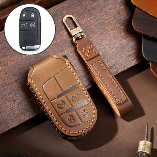 Hallmo Car Genuine Leather Key Protective Cover for Jeep Compass 4-button (Brown) - In Car by buy2fix | Online Shopping UK | buy2fix