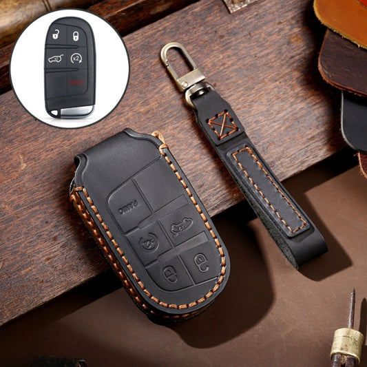 Hallmo Car Genuine Leather Key Protective Cover for Jeep Compass 5-button (Black) - In Car by buy2fix | Online Shopping UK | buy2fix