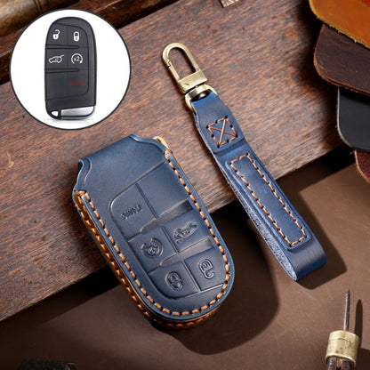 Hallmo Car Genuine Leather Key Protective Cover for Jeep Compass 5-button (Blue) - In Car by buy2fix | Online Shopping UK | buy2fix