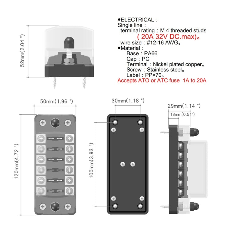 CS-979A1 FB1903 1 In 1 Out 6 Ways No Distinction Positive Negative Fuse Box without Fuse for Auto Car Truck Boat - In Car by buy2fix | Online Shopping UK | buy2fix