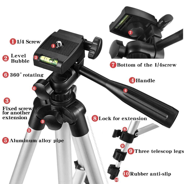 3120 Live Broadcast Tripod 4-Section Folding Legs Aluminum Alloy Tripod Mount with U-Shape Three-Dimensional Tripod Head for DSLR & Digital Camera, Adjustable Height: 34-103cm(Black) - Camera Accessories by buy2fix | Online Shopping UK | buy2fix