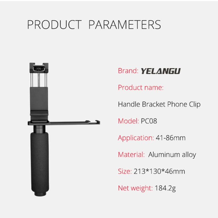 YELANGU PC08 YLG0117A Handheld Grip Holder Bracket with Mobile Phone Metal Clamp (Black) - Camera Accessories by YELANGU | Online Shopping UK | buy2fix