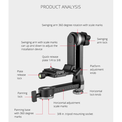 YELANGU A171 YLG0401E-C 360 Degree Rotation Horizontal Cantilever Gimbal Tripod Head for Home DV and SLR Cameras (Black) - Tripod Heads by YELANGU | Online Shopping UK | buy2fix