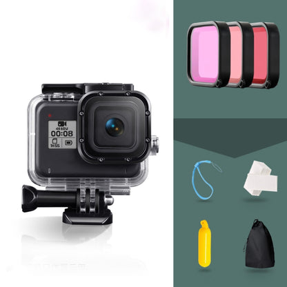 For GoPro HERO8 Black 45m Waterproof Housing Protective Case with Buckle Basic Mount & Screw & (Purple, Red, Pink) Filters & Floating Bobber Grip & Strap & Anti-Fog Inserts (Transparent) - DJI & GoPro Accessories by buy2fix | Online Shopping UK | buy2fix